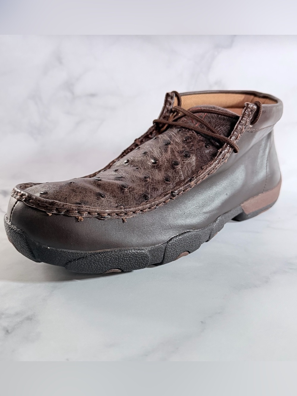 Twisted X Ostrich Driving Moc Chukka Boots Size 11 Brown MDM0015